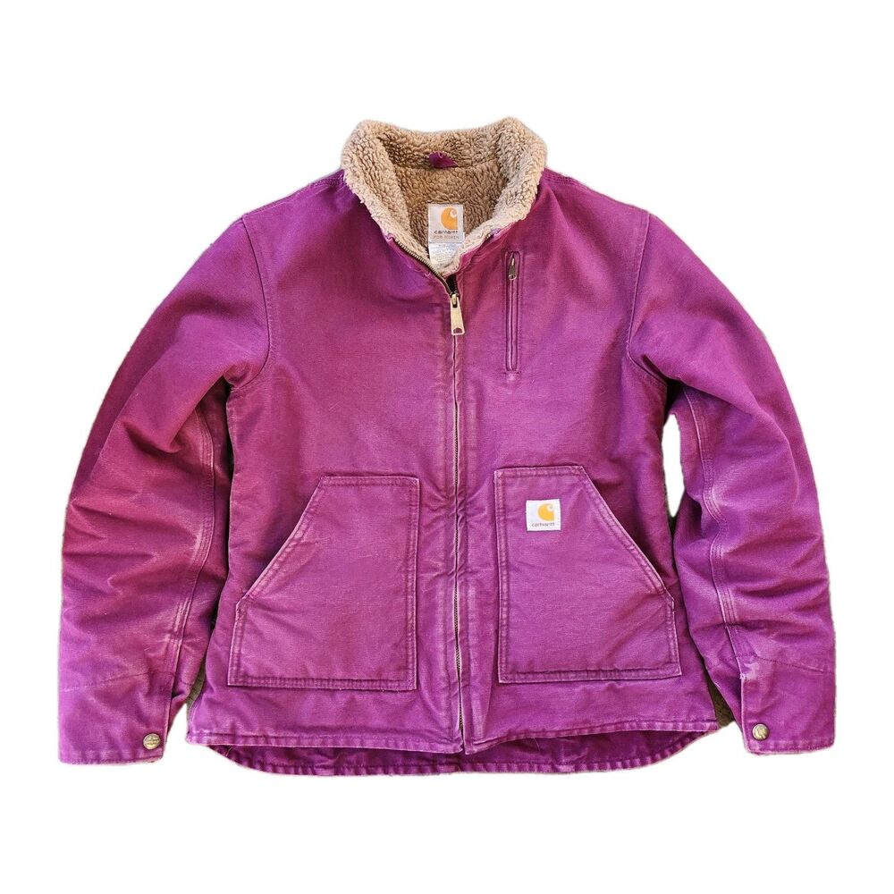 Carhartt Jacket Womens S WJ022 BGP‎ Purple Sherpa Lined Chore Workwear Western